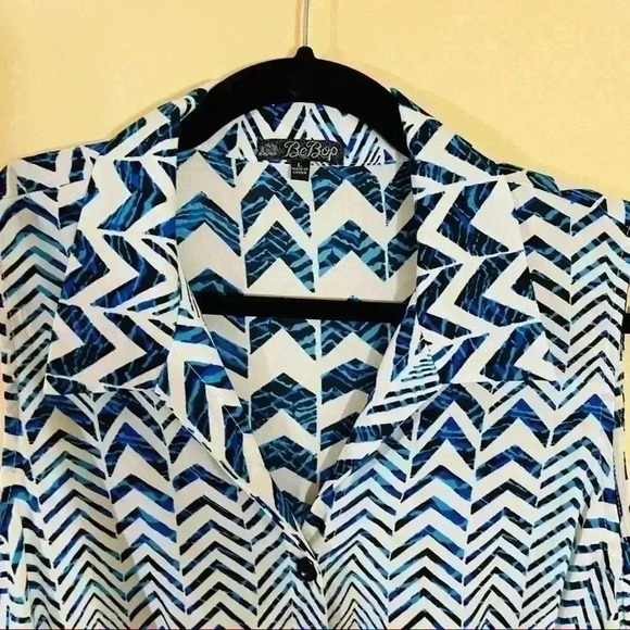 NWT BeBop Zig Zag Cinch Waist Sleeveless Quarter Button Mini Shirt Dress Size L - Picture 6 of 14